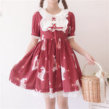 Robe Sweet Lolita rouge OP manches courtes motif lapin Lolita Harajuku