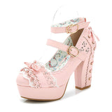 Chaussures Lolita rose à talons plateforme Lolita Harajuku