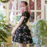 Robe Lolita Classic noire JSK à bretelles motif floral dos
