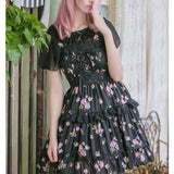 Robe Lolita Classic noire JSK à bretelles motif floral