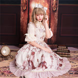 Robe Classic Lolita blanche JSK à bretelles motif ours