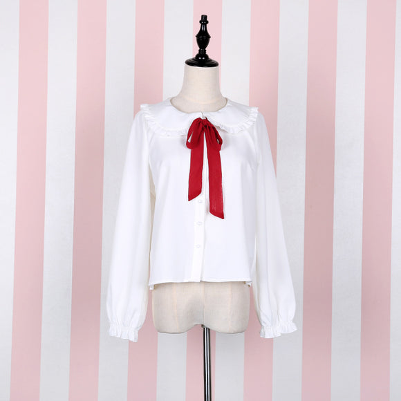 Chemisier Lolita blanc noeud rouge manches longues Lolita Harajuku