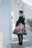 Robe Gothic Lolita noire avec dentelle et motif Dragon et Chevalier de dos