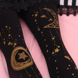 Collants Lolita long noir motif lune étoiles Lolita Harajuku