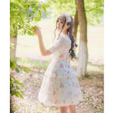 Robe Lolita Classic blanche JSK à bretelles motif floral