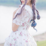 Robe Lolita Classic blanche JSK à bretelles motif floral dos