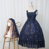 Robe Classic Lolita Longue bleu marine à bretelles avec bandeau
