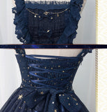 Robe Classic Lolita Longue bleu marine à bretelles avec bandeau