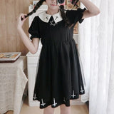 Robe gothique lolita op noire manches courtes Lolita Harajuku