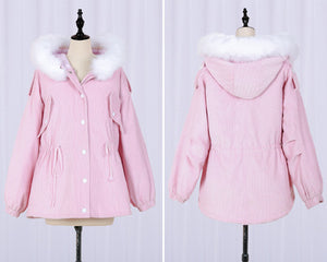 Manteau hiver avec capuche style Japonais Kawaii rose et marron