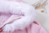Manteau hiver rose kawaii avec capuche et fourrure