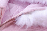 Manteau hiver rose avec capuche et fourrure