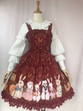 Robe Classic Lolita rouge JSK à bretelles motif lapins