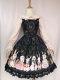 Robe Classic Lolita noire JSK à bretelles motif lapins