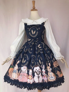 Robe Classic Lolita bleu JSK à bretelles motif lapins