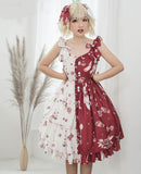 Robe Classic Lolita JSK à bretelles bi-couleur blanc rouge