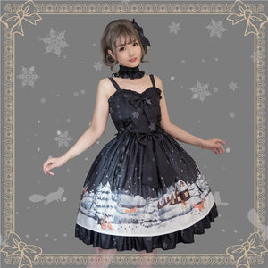 Robe Classic Lolita noire JSK à bretelles motif renard